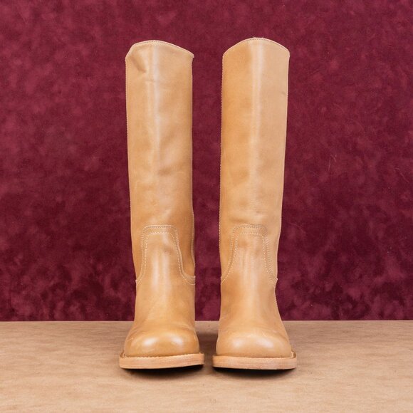 Steve Madden Women Riggs Tan Leather Square Toe Slip-on Knee Boots sz 6 - Picture 3 of 10